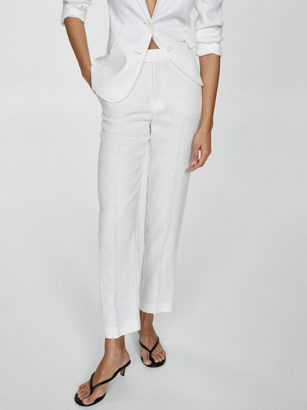 MANGO Women Linen Crop Trousers