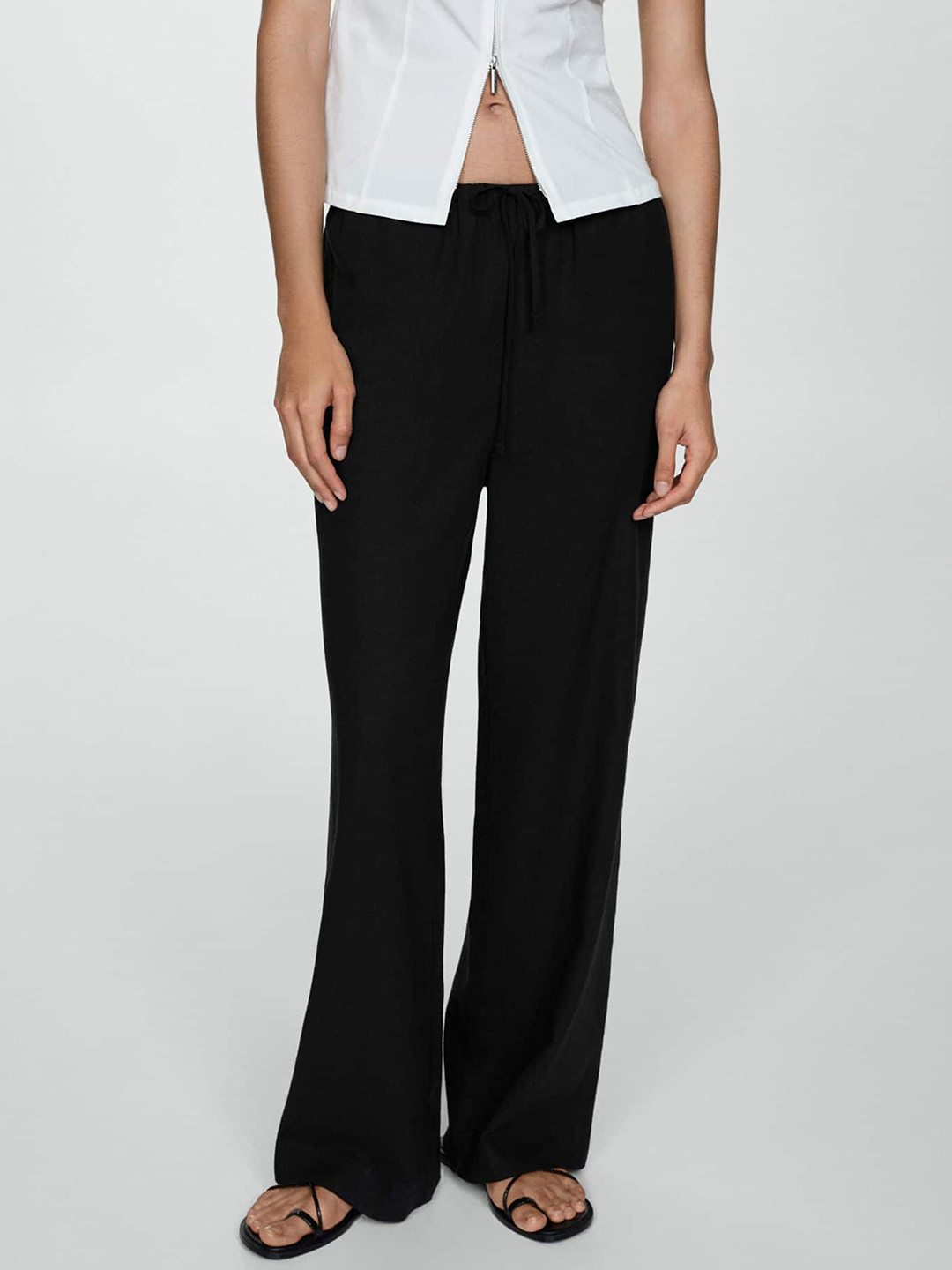 MANGO Women Straight Linen-blend Trousers