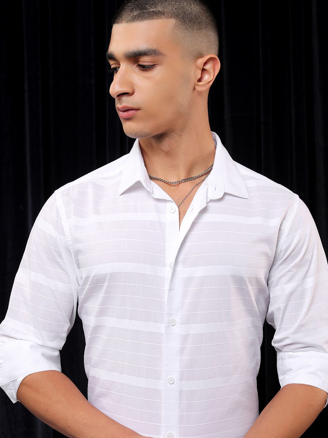 HIGHLANDER Men Dobby Textured Solid Occasion Slim Fit Shirt