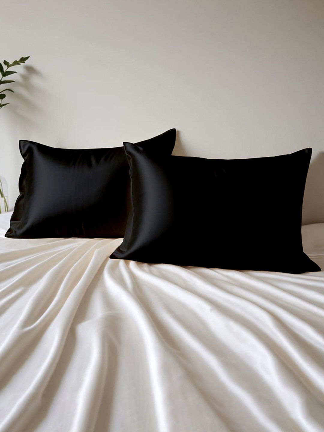Layers Black 2 Pieces Micro Silk Rectangle Pillow Covers