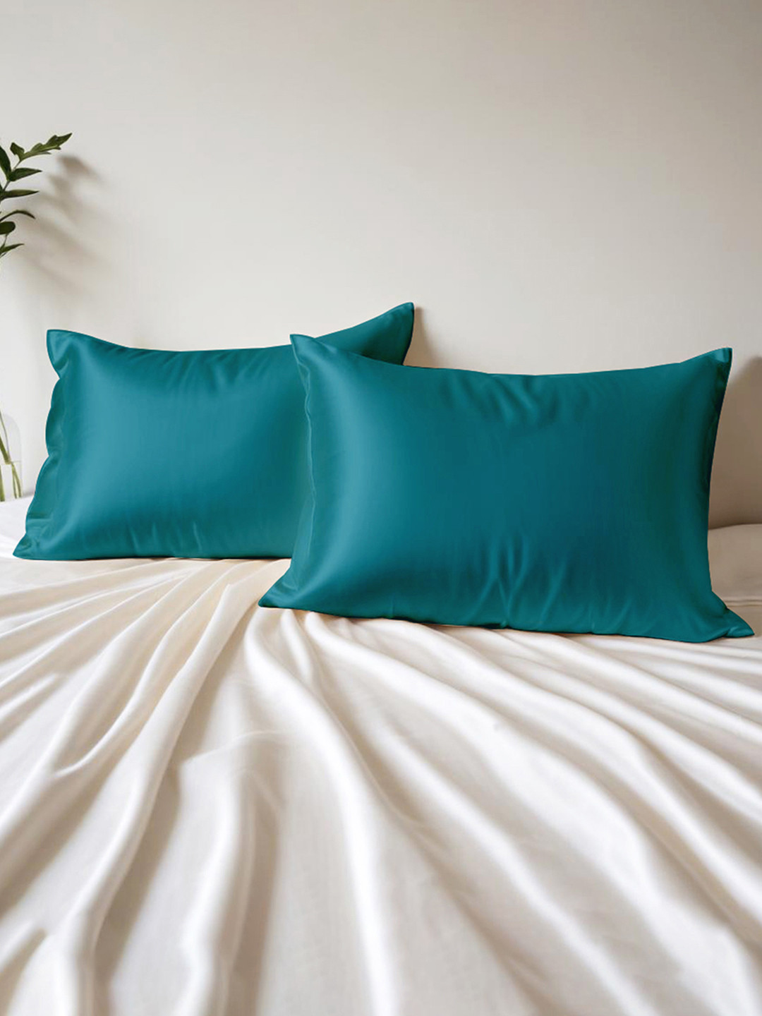 Layers Teal Blue 2 Pieces Micro Silk Rectangle Pillow Covers