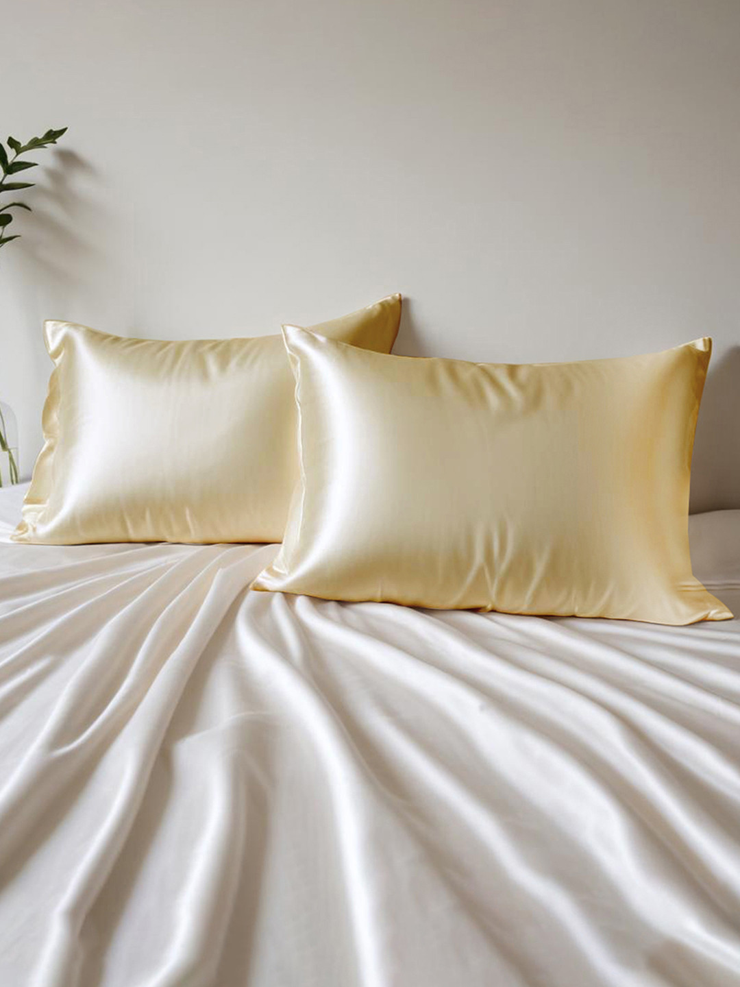 Layers Gold-Toned 2 Pieces Micro Silk Rectangle Pillow Covers