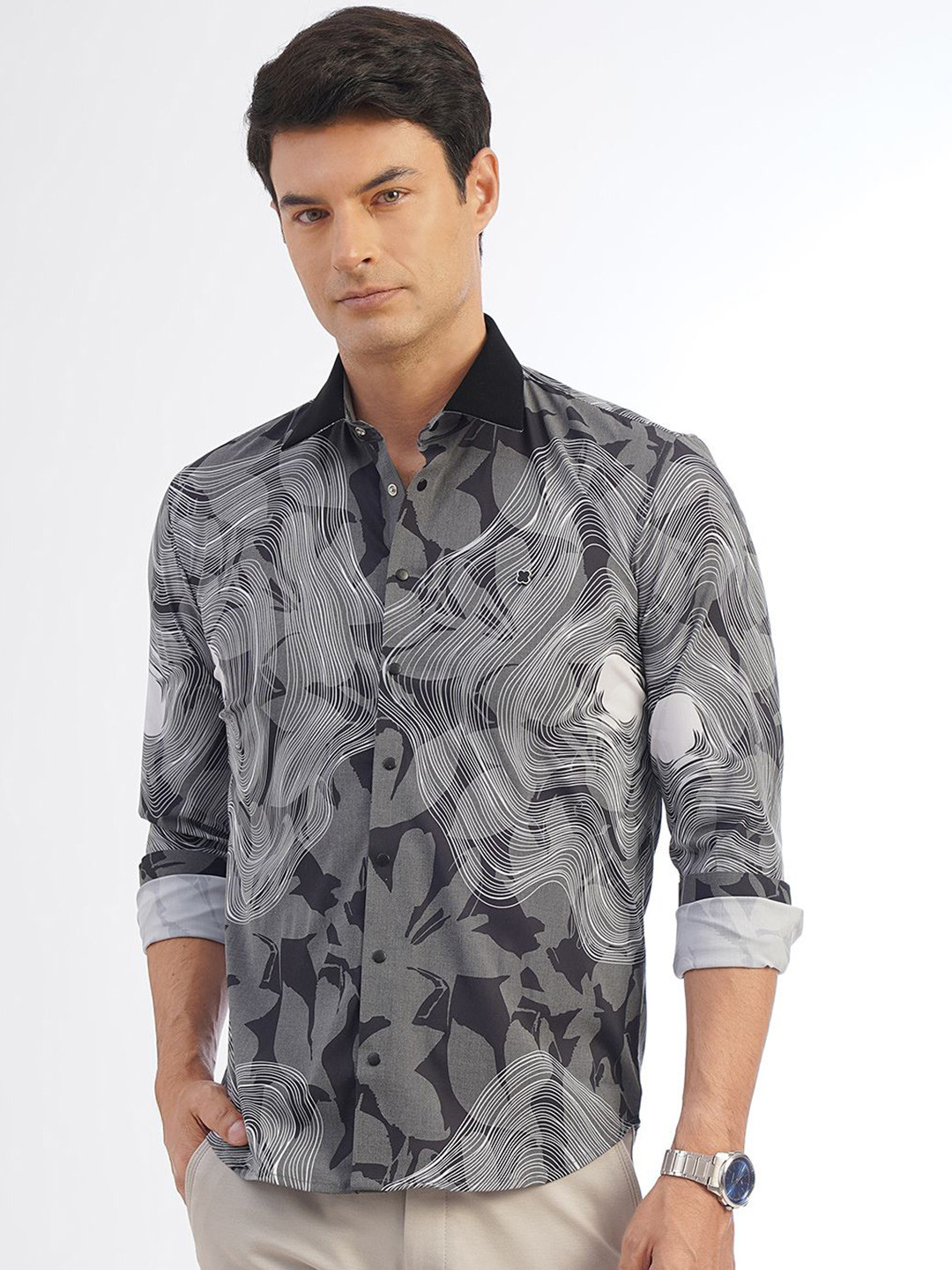 JB STUDIO Men Slim Fit Opaque Printed Ready to Wear Casual Shirt
