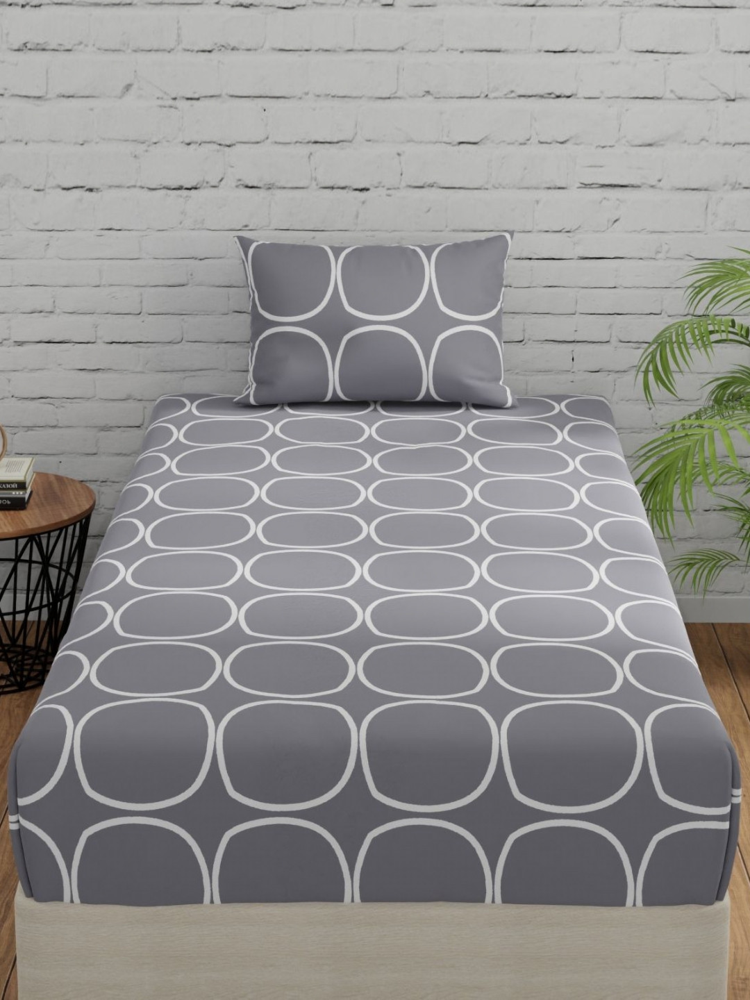 Huesland Grey Cotton 144 TC Flat Single Bedsheet with a Pillow Cover-90 x 55 inches