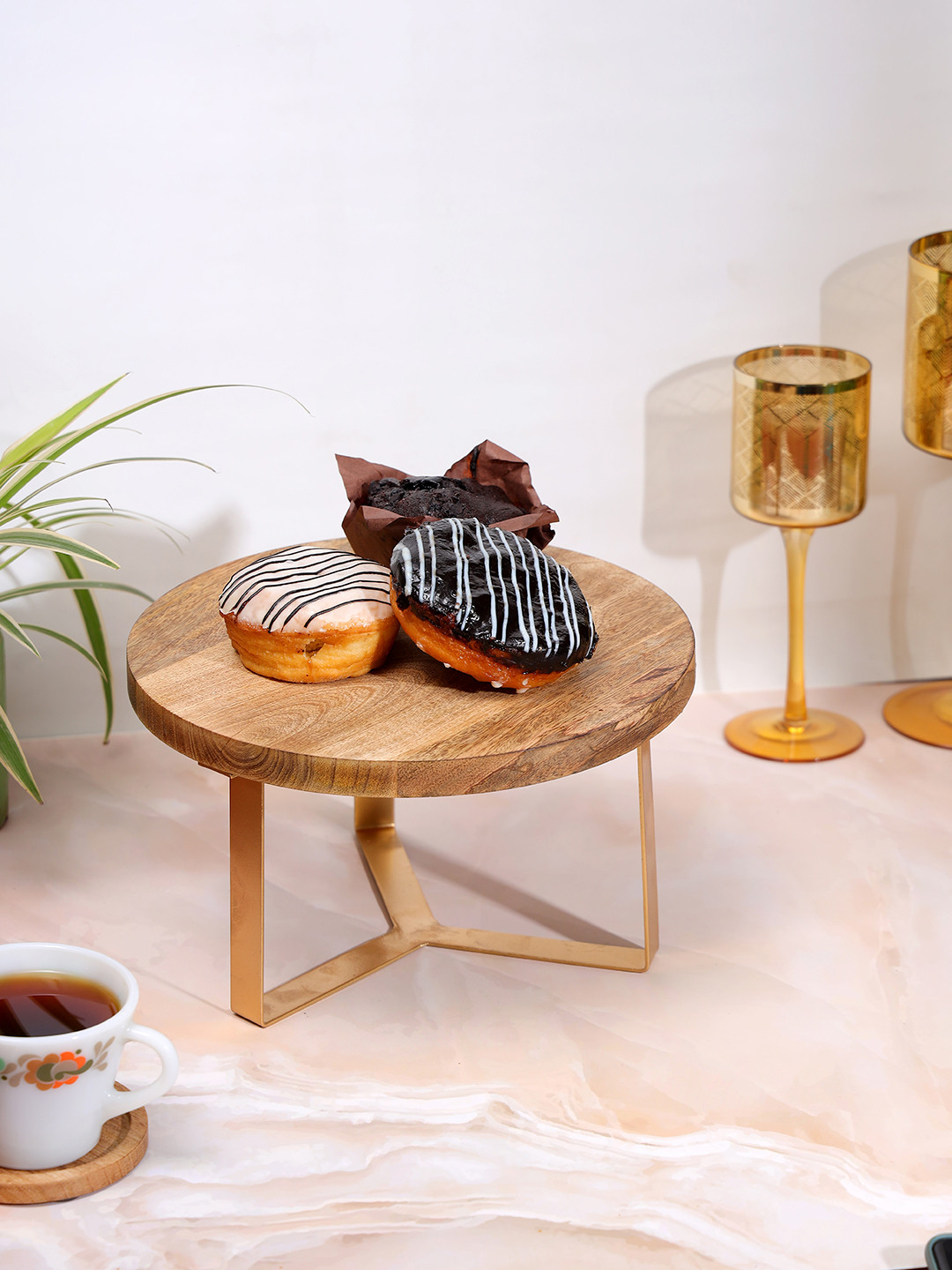 DULI Brown Wooden Textured Serving Dining Tray