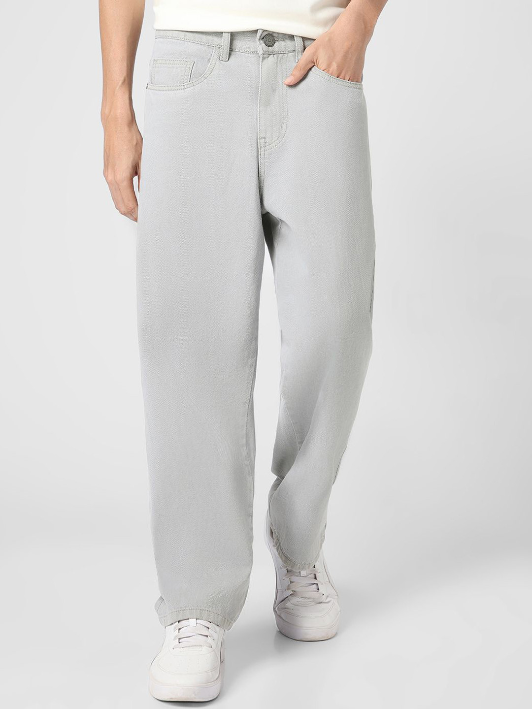 Urbano Fashion Men's Ice Grey  Washed Relaxed Fit Jeans Non-Stretchable