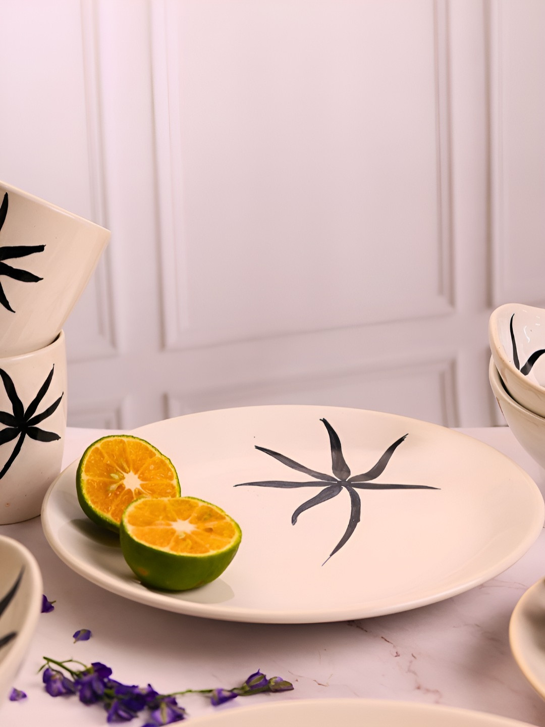 WEAVING HOMES The Hemp White & Black Printed Ceramic Dinner plates