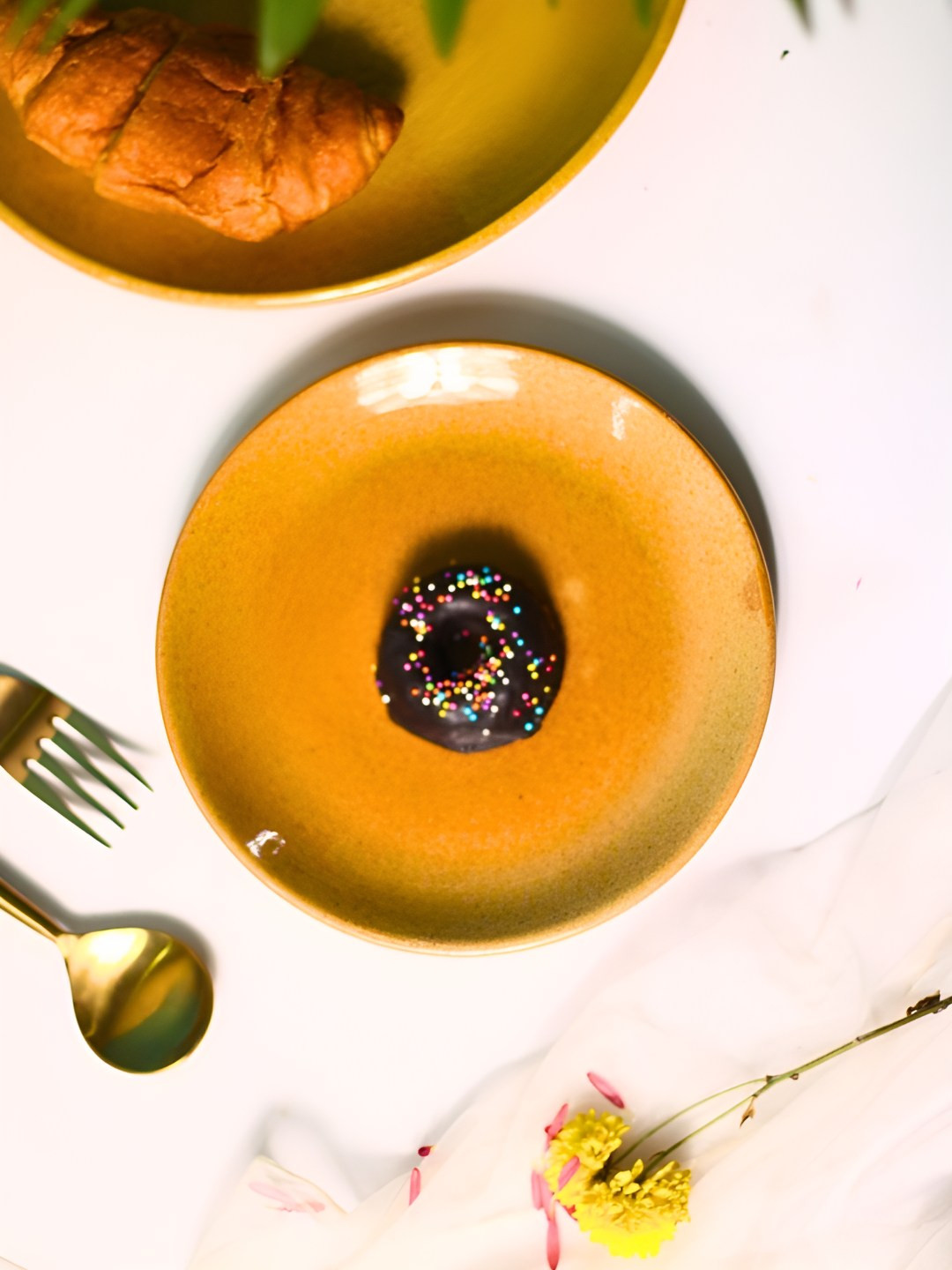 WEAVING HOMES Mustard Yellow & Green Ceramic Snack Plate