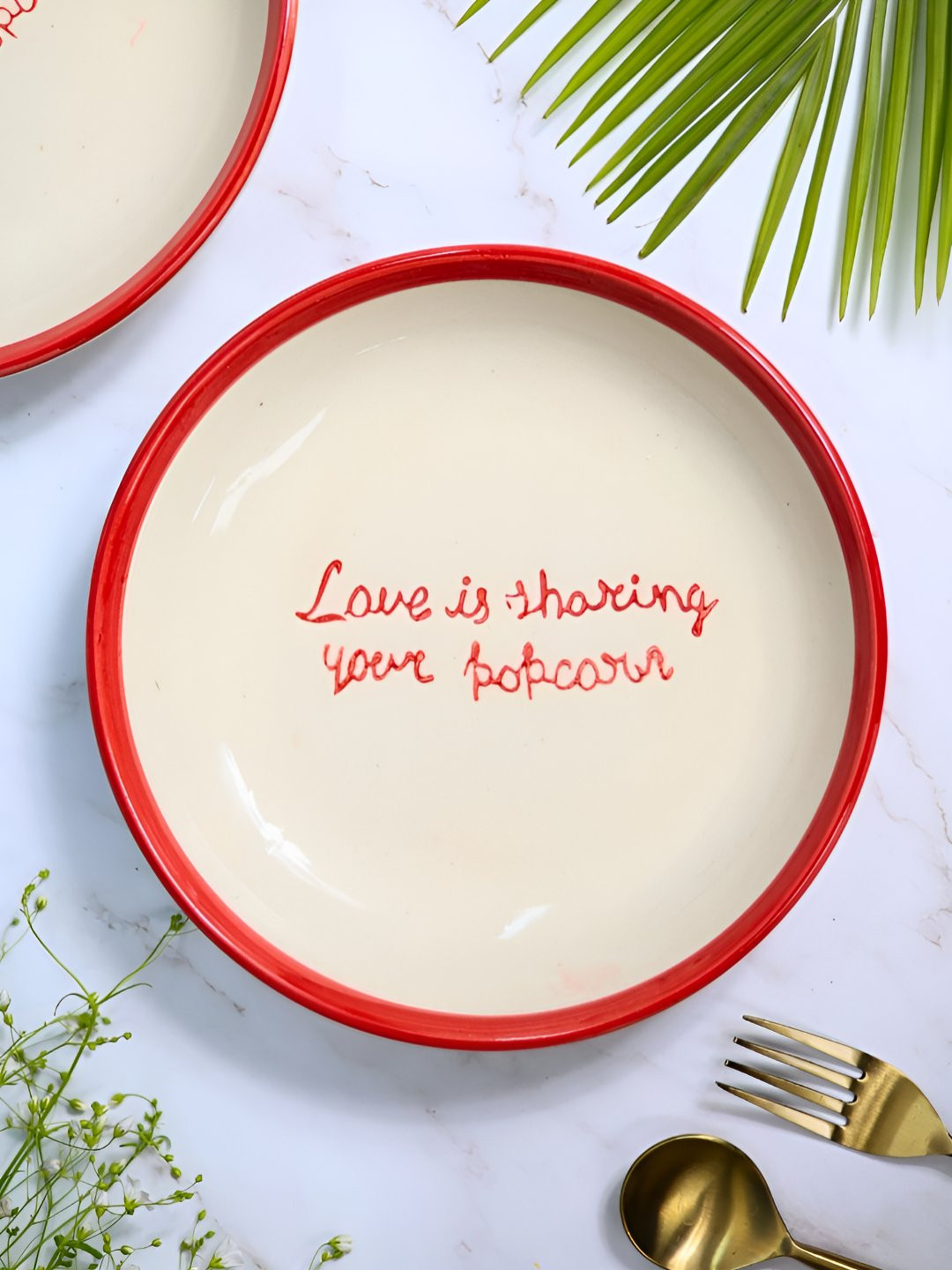 WEAVING HOMES White & Red Printed Ceramic Plates