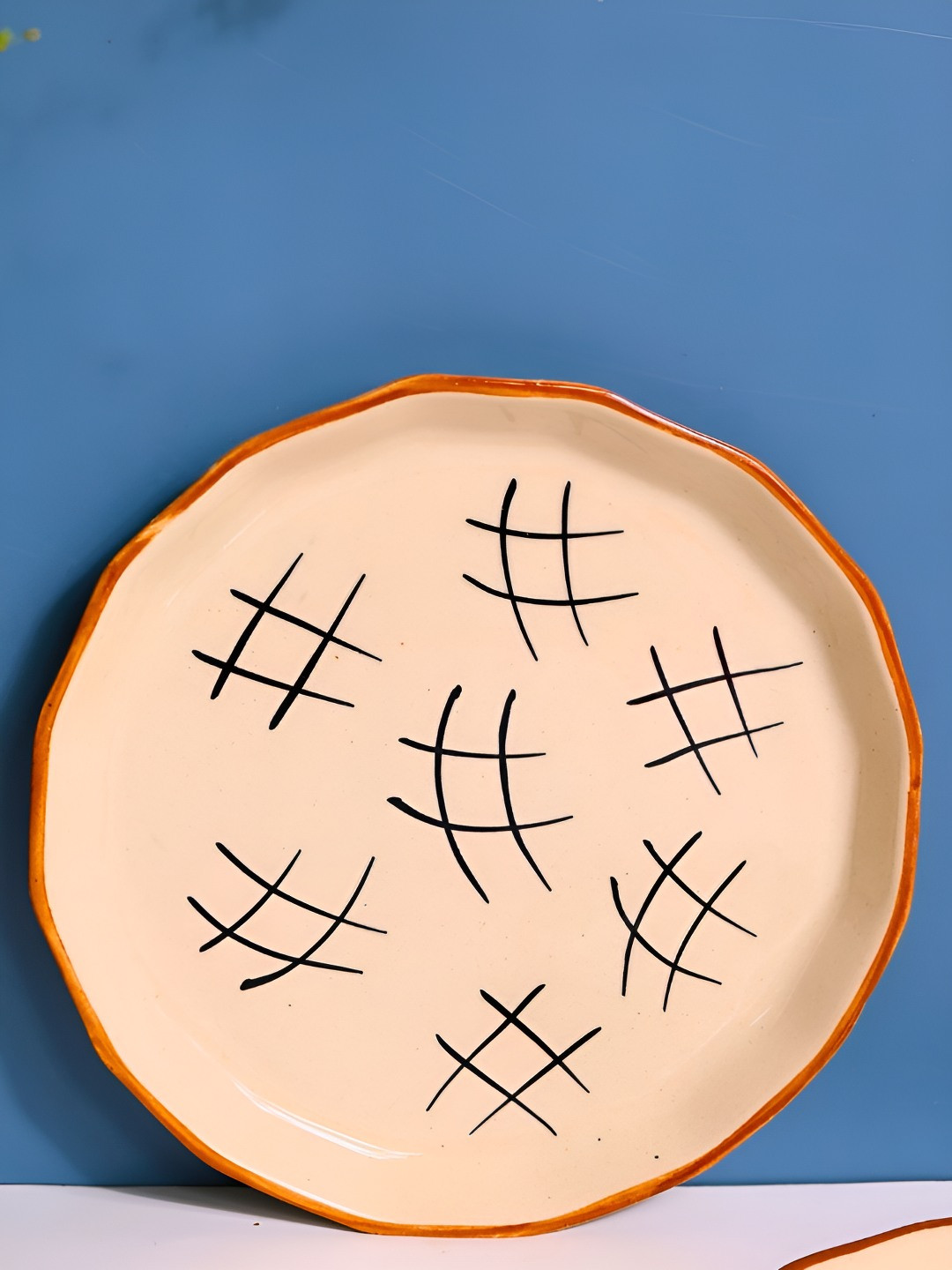 WEAVING HOMES Cream Colored & Black Printed Microwave Safe Ceramic Plate