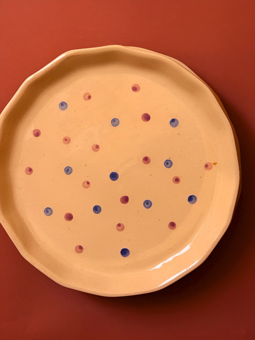 WEAVING HOMES White & Blue Polka Dot Printed Microwave Safe Ceramic Plate