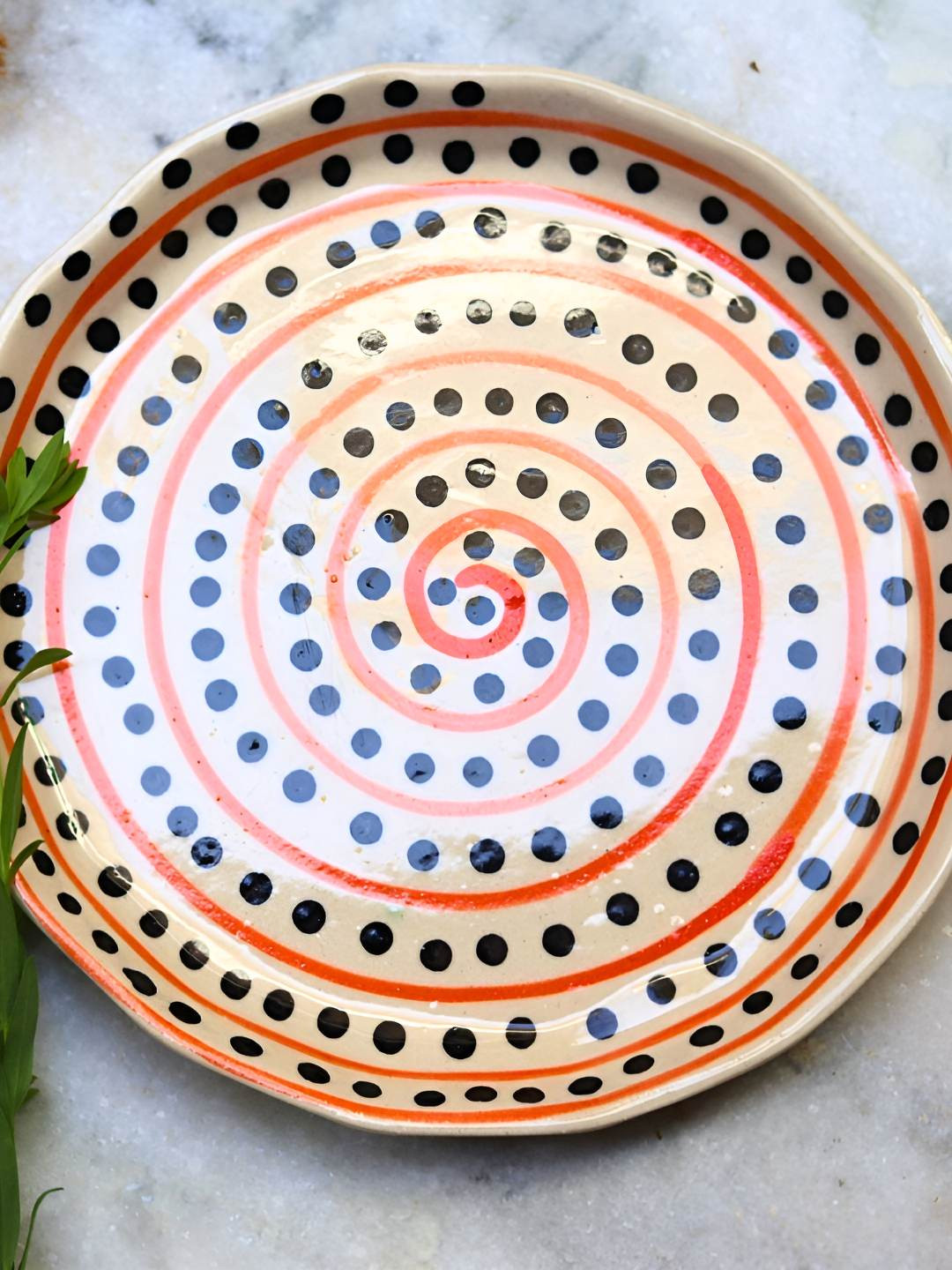 WEAVING HOMES White & Black Printed Microwave Safe Ceramic Plate