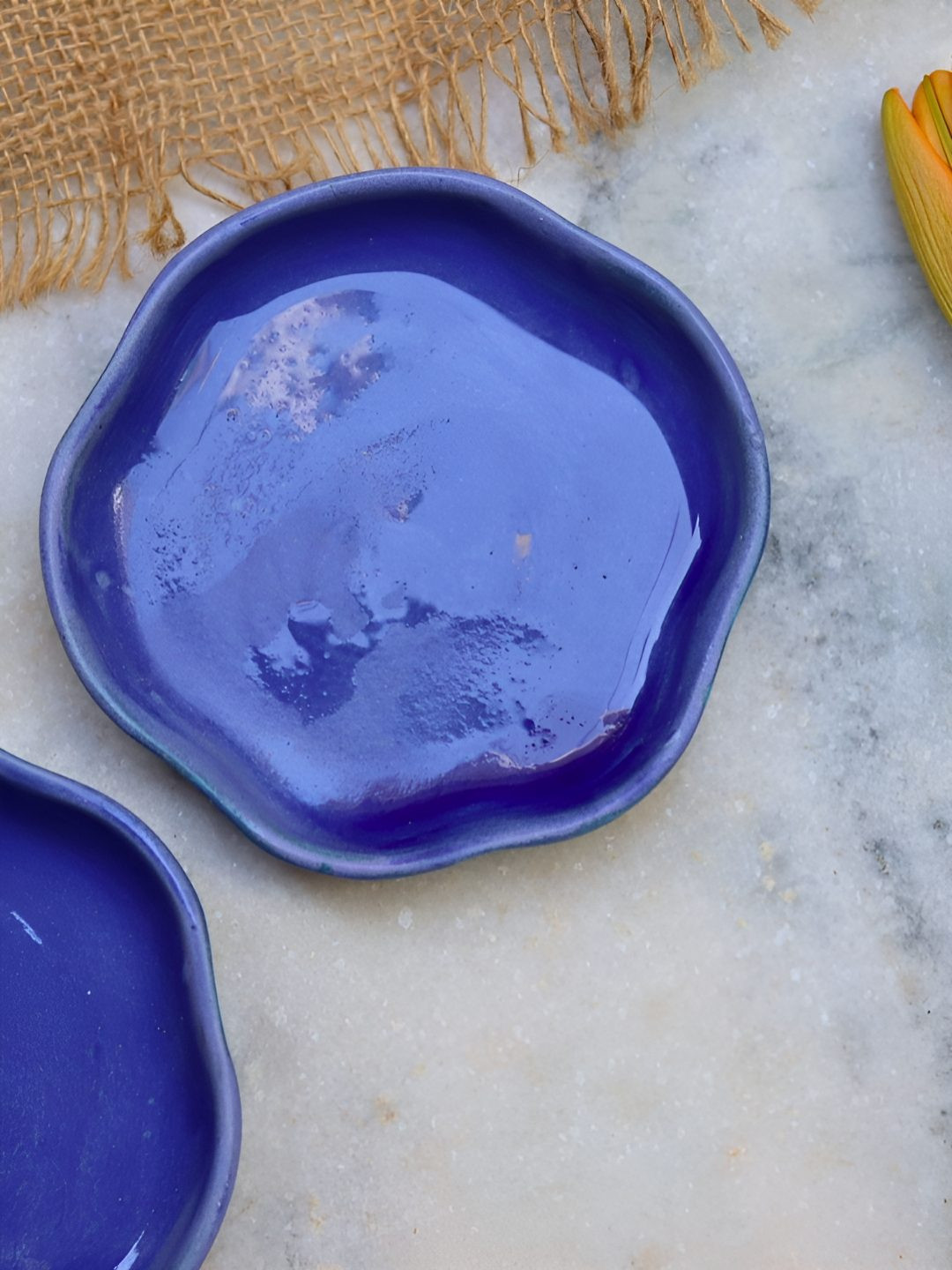 WEAVING HOMES Royal Blue Textured Ceramic Dessert Plate