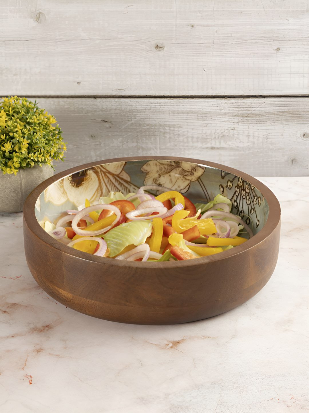 Metalsmith Brown & Blue Printed Wooden Bowl