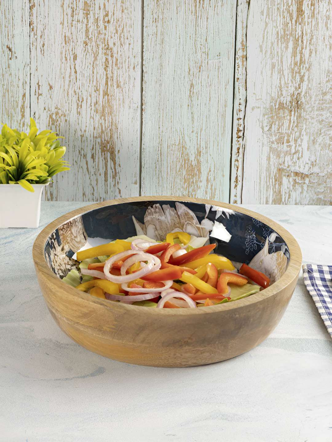 Metalsmith Brown & Blue Wooden Printed Bowl