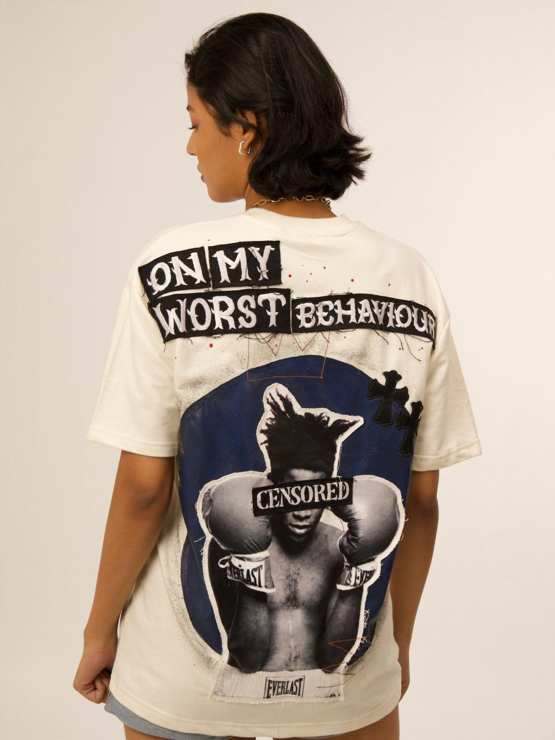 VALKYRE Unisex Applique Drop-Shoulder Sleeves Oversized T-shirt