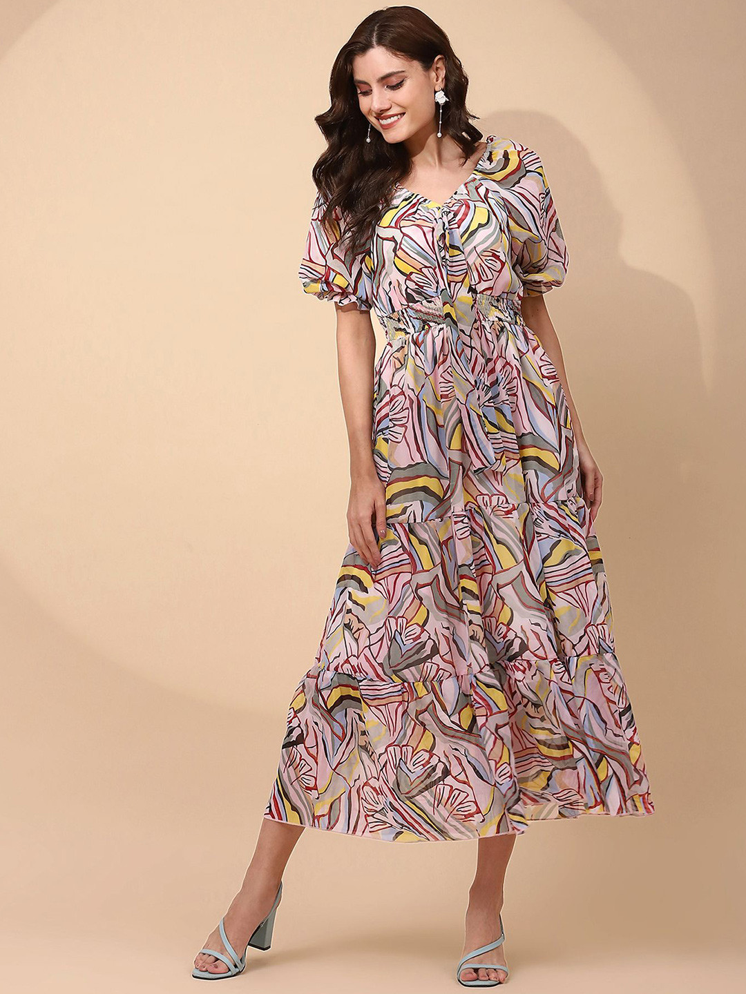Global Republic Printed Fit & Flare Midi Dress