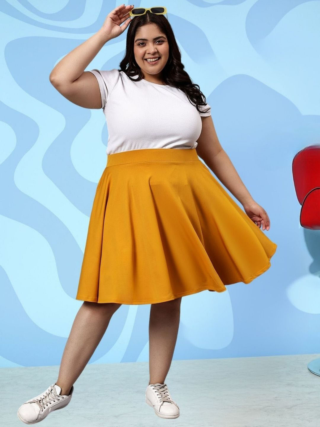BAESD Plus Size Flared Midi Skirt with Pockets
