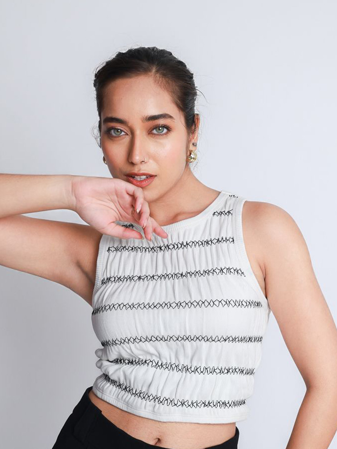 Strong And Brave Odour Free Smocked Vintage Rib Vest Crop Top