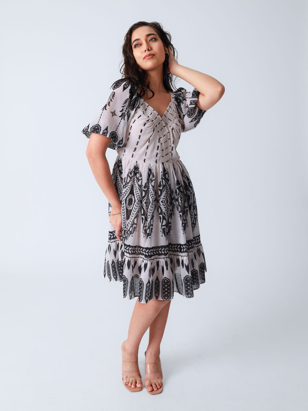 Strong And Brave Women Tribal Print Odor Free Front Cross Over Short Fit & Flare Dress