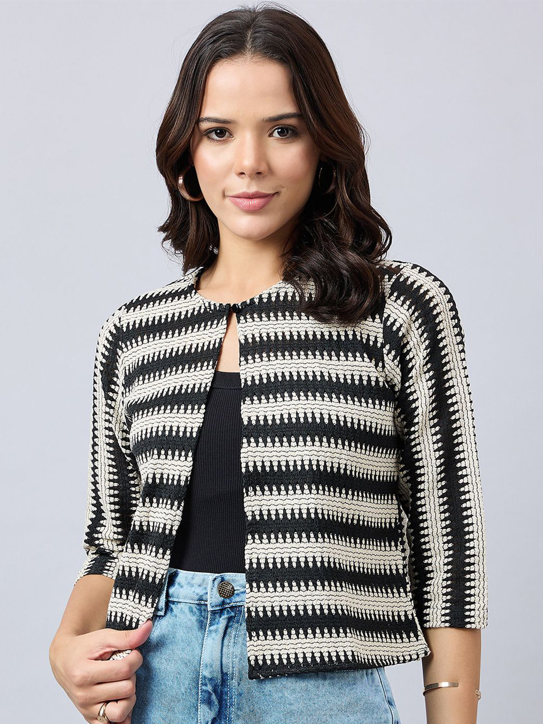 Style Quotient Striped Button Shrug