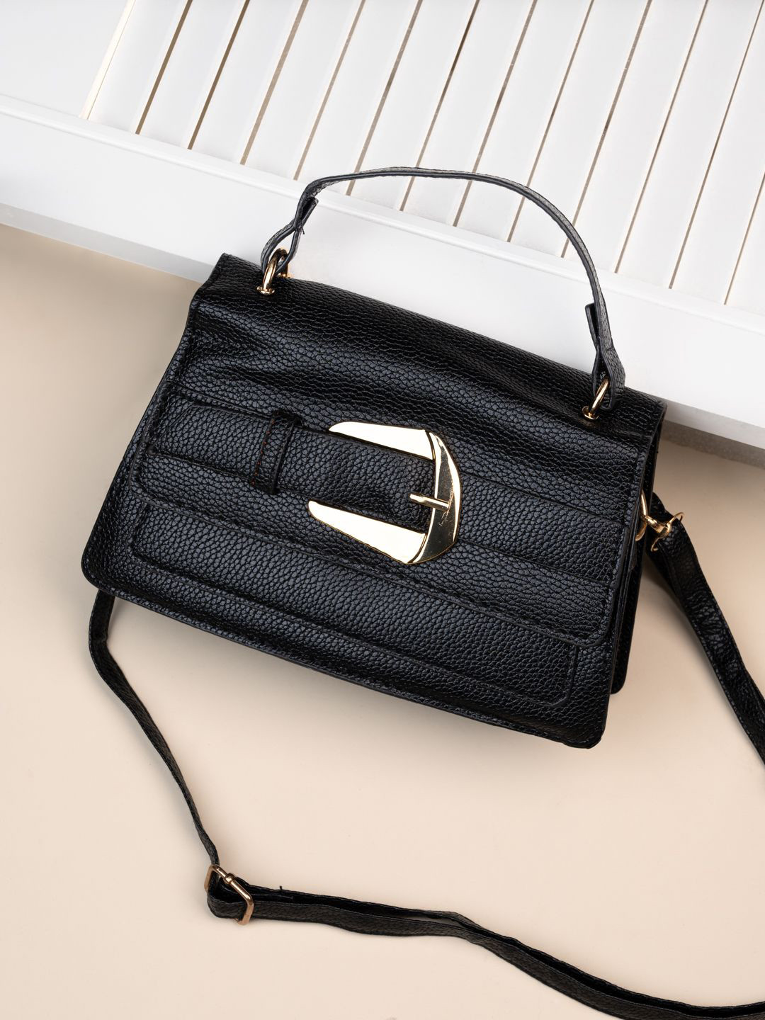 Styli Women Buckle Detail Belted Structured Handheld Bag