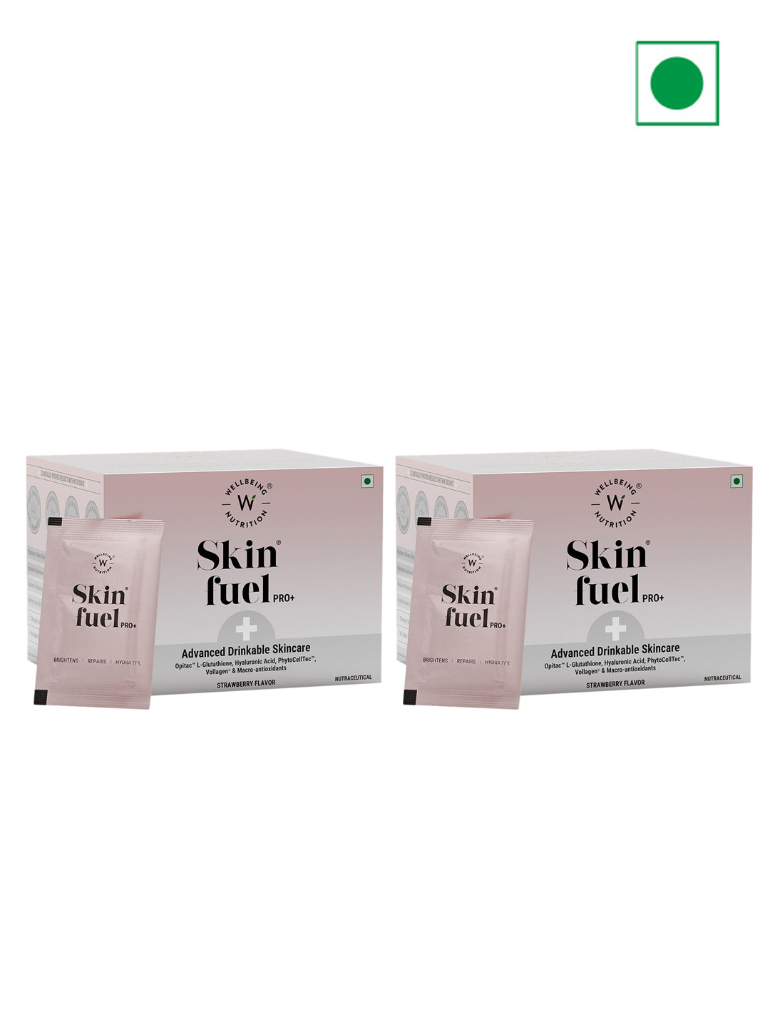 Wellbeing Nutrition Set Of 2 Skin Fuel Pro+ Strawberry Flavour Powder - 28 Sachet Each