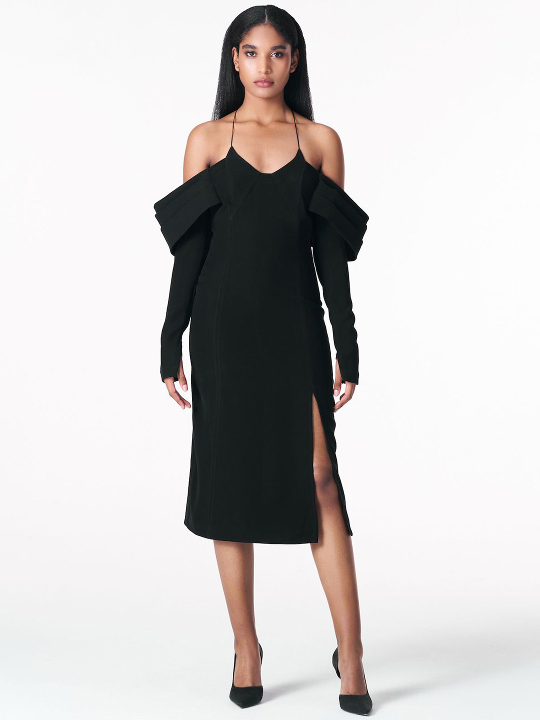 28 MOONS Women Cold-Shoulder Sheath Midi Cocktail Dress