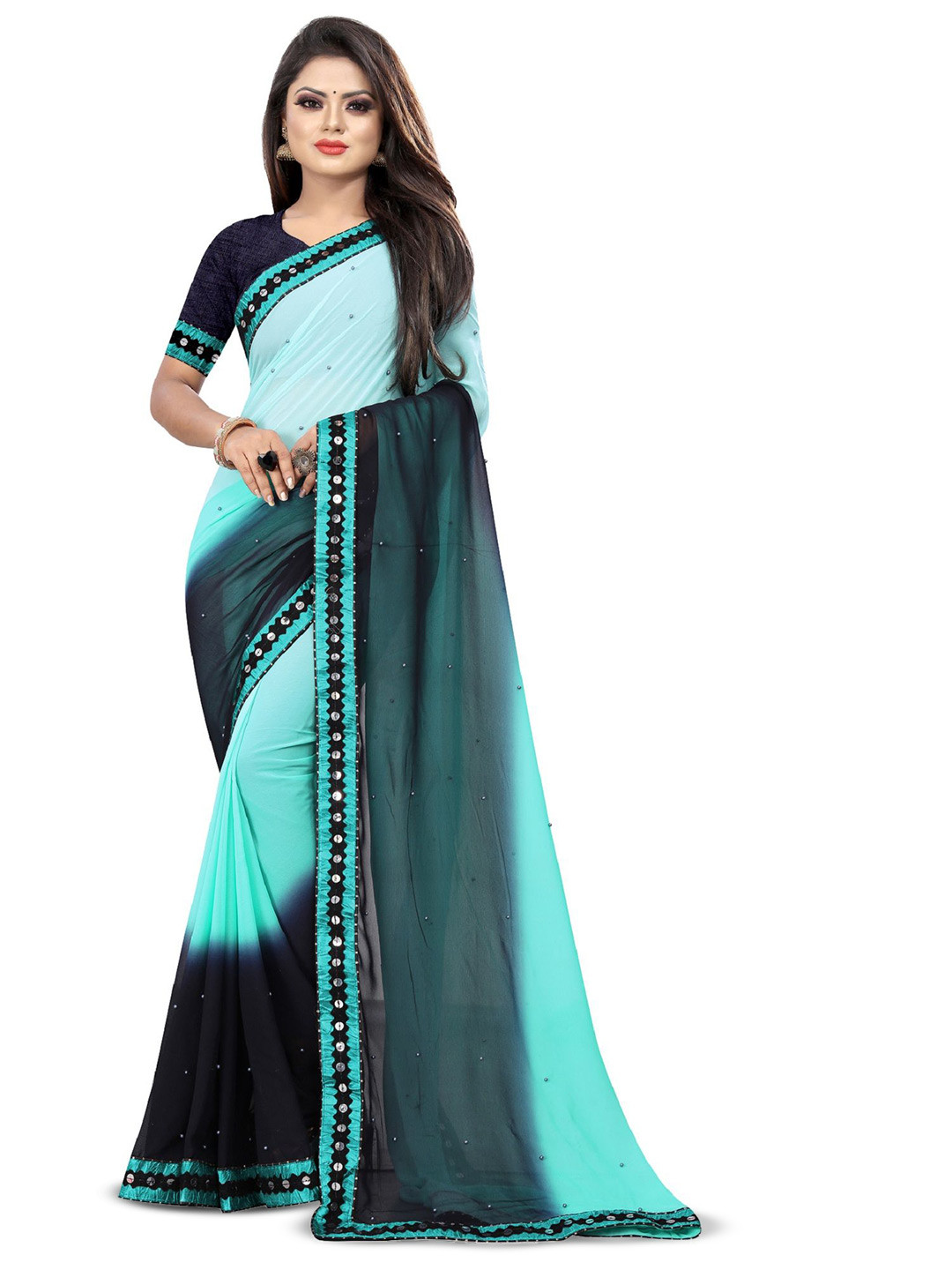 fashionDay Ombre Sequinned Saree With Blouse Piece