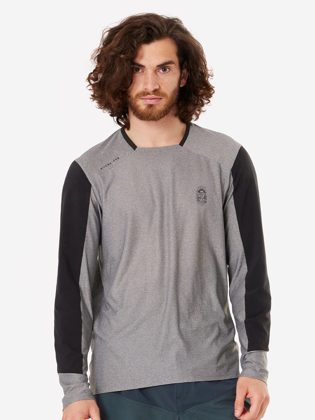 Decathlon ROCKRIDER - Men Grey Long Sleeve Round Neck Mountain Biking T-Shirt