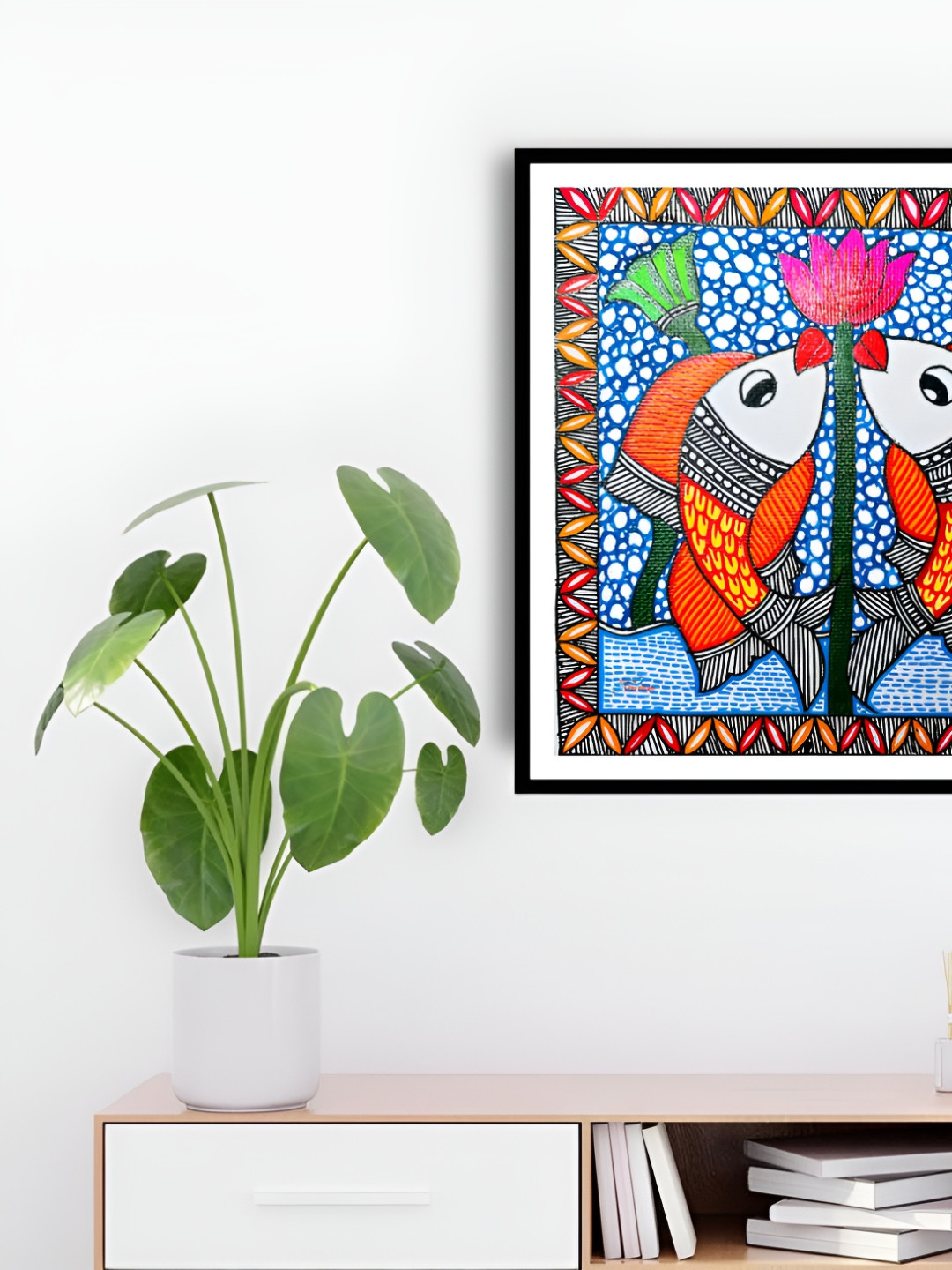 ARTDARSHAN Blue & Red Fish Painting Wall Art