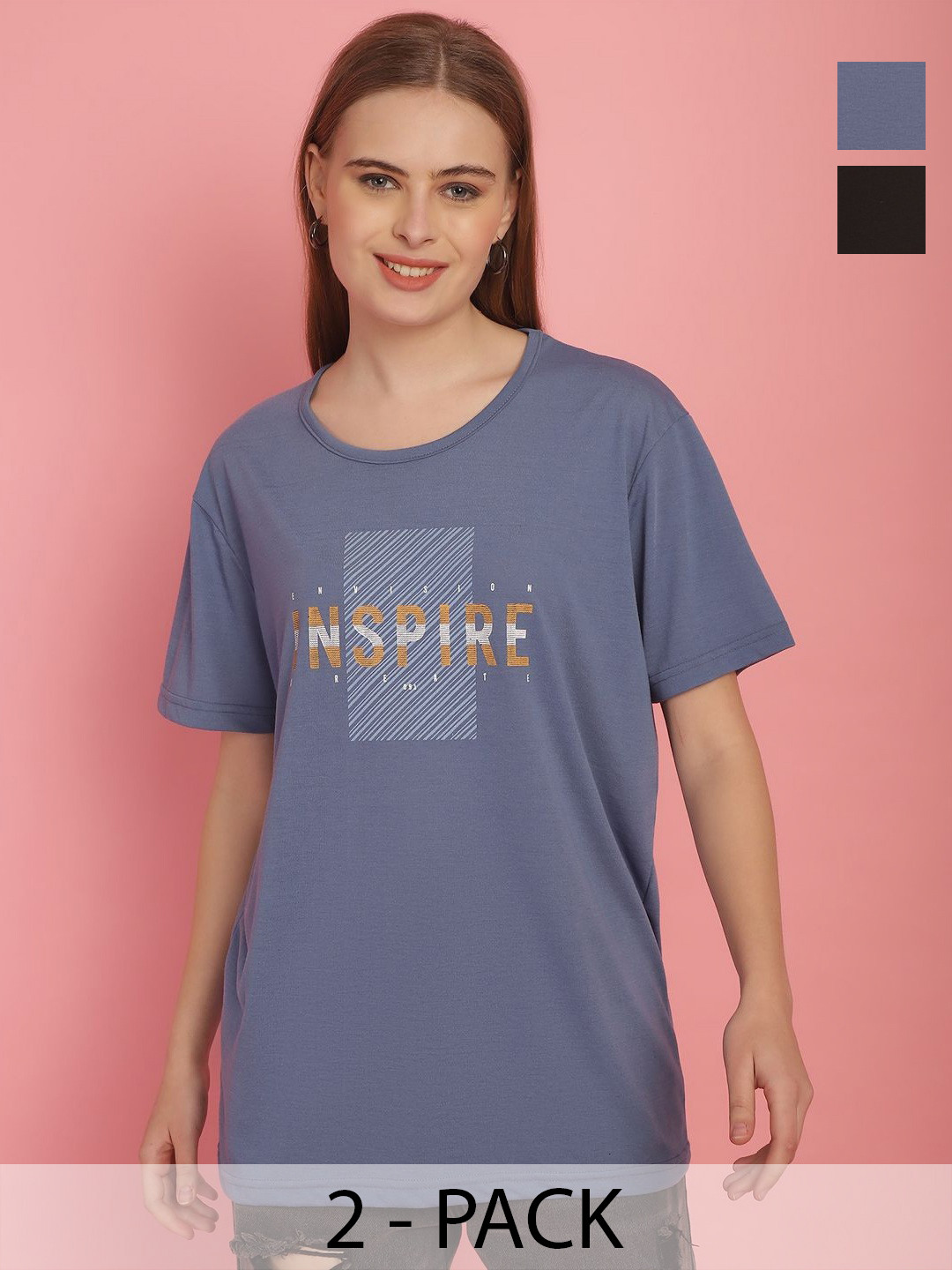 MACK JONNEY Women Pack Of 2 Printed Oversized T-shirts