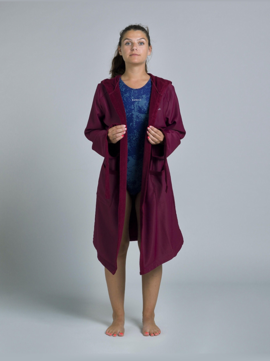 Decathlon Purple Solid Polyester Drawstring Knee Length Bath Robe