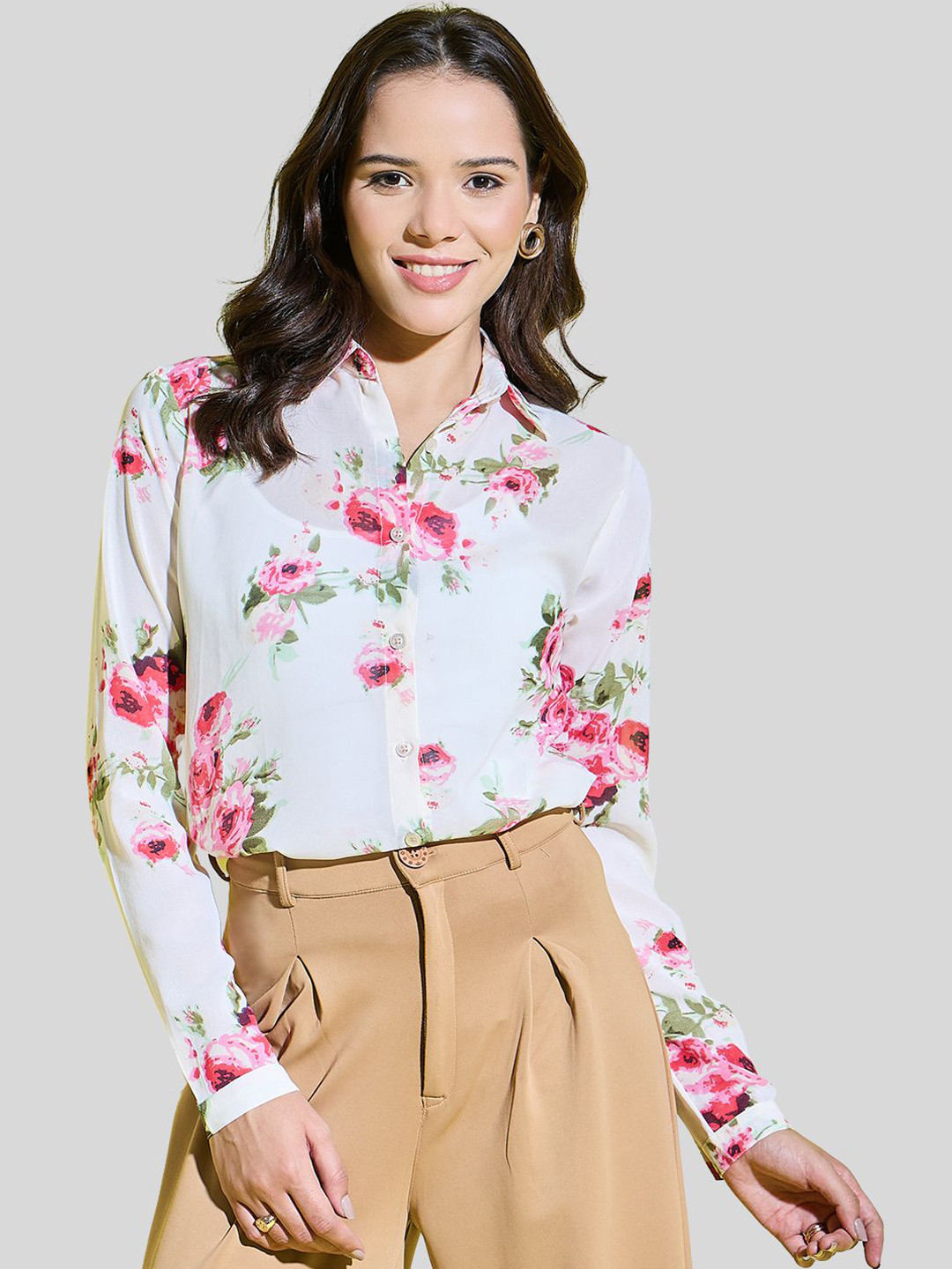 BUY NEW TREND Women Comfort Floral Semi Sheer Printed Casual Shirt