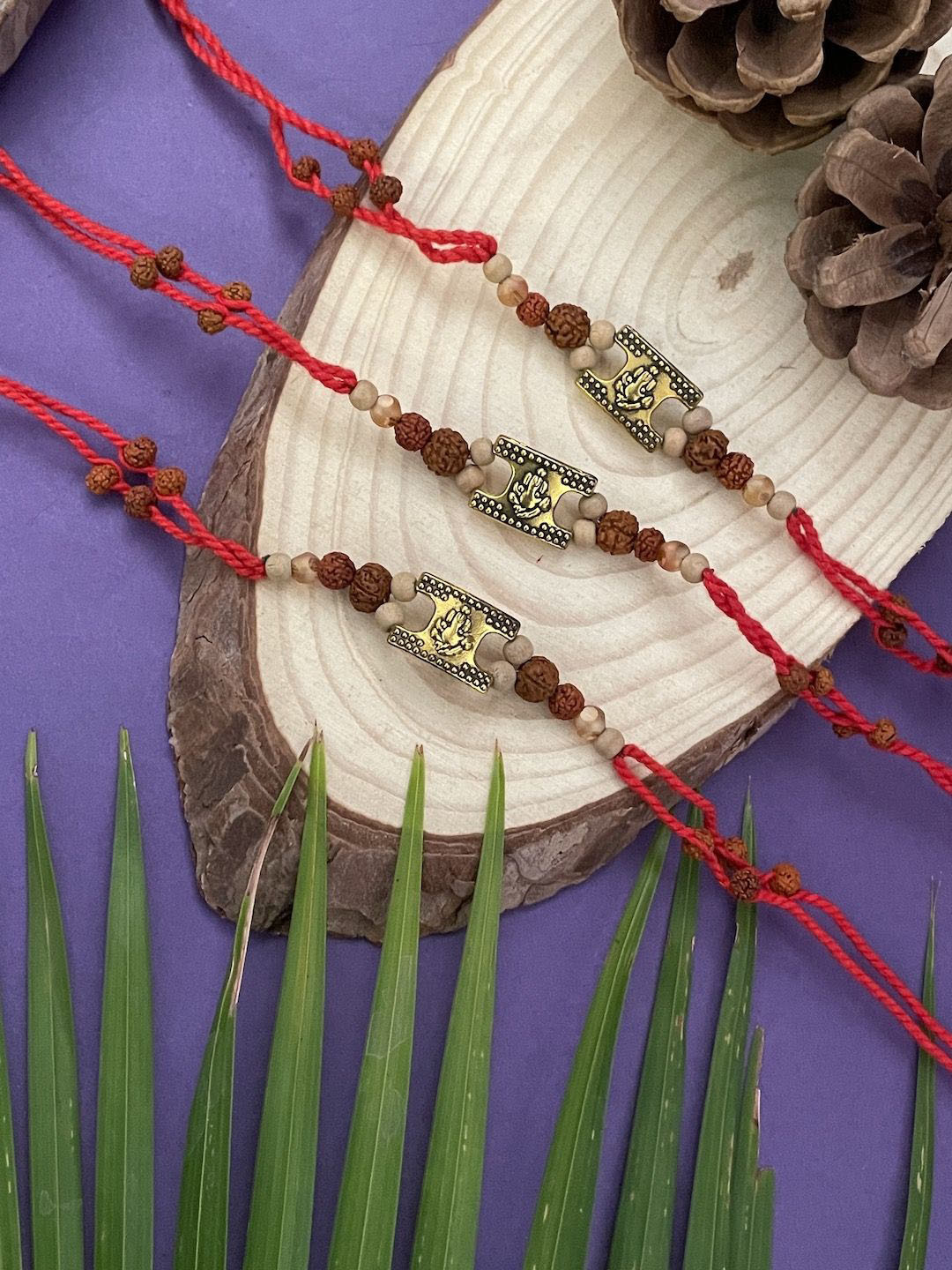 Digital Dress Room Set Of 3 Ganesh & Rudraksh Thread Rakhi