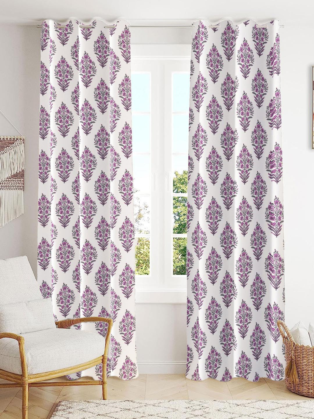Trance Home Linen Mauve & White Printed Room Darkening Pure Cotton Long Door Curtain