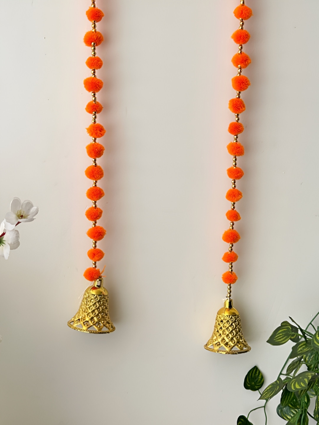 PLAYFUL STITCHES Orange & Yellow 2 Pieces Pom Pom With Bell Wall Hangings
