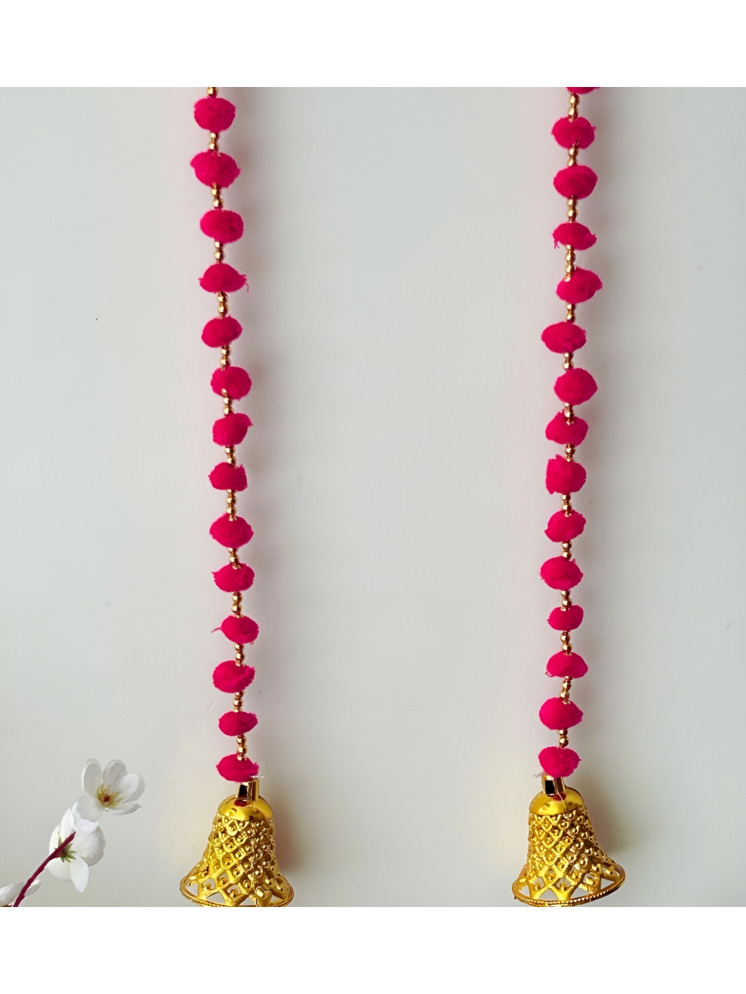 PLAYFUL STITCHES Pink & Gold Toned 2 Pieces Pom Pom With Bell Wall Hangings