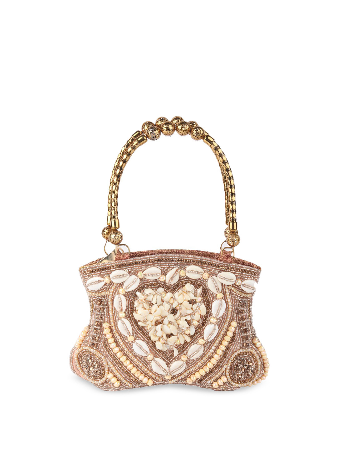 ODETTE Peach Shell Embroidered Bridal Clutch For Women