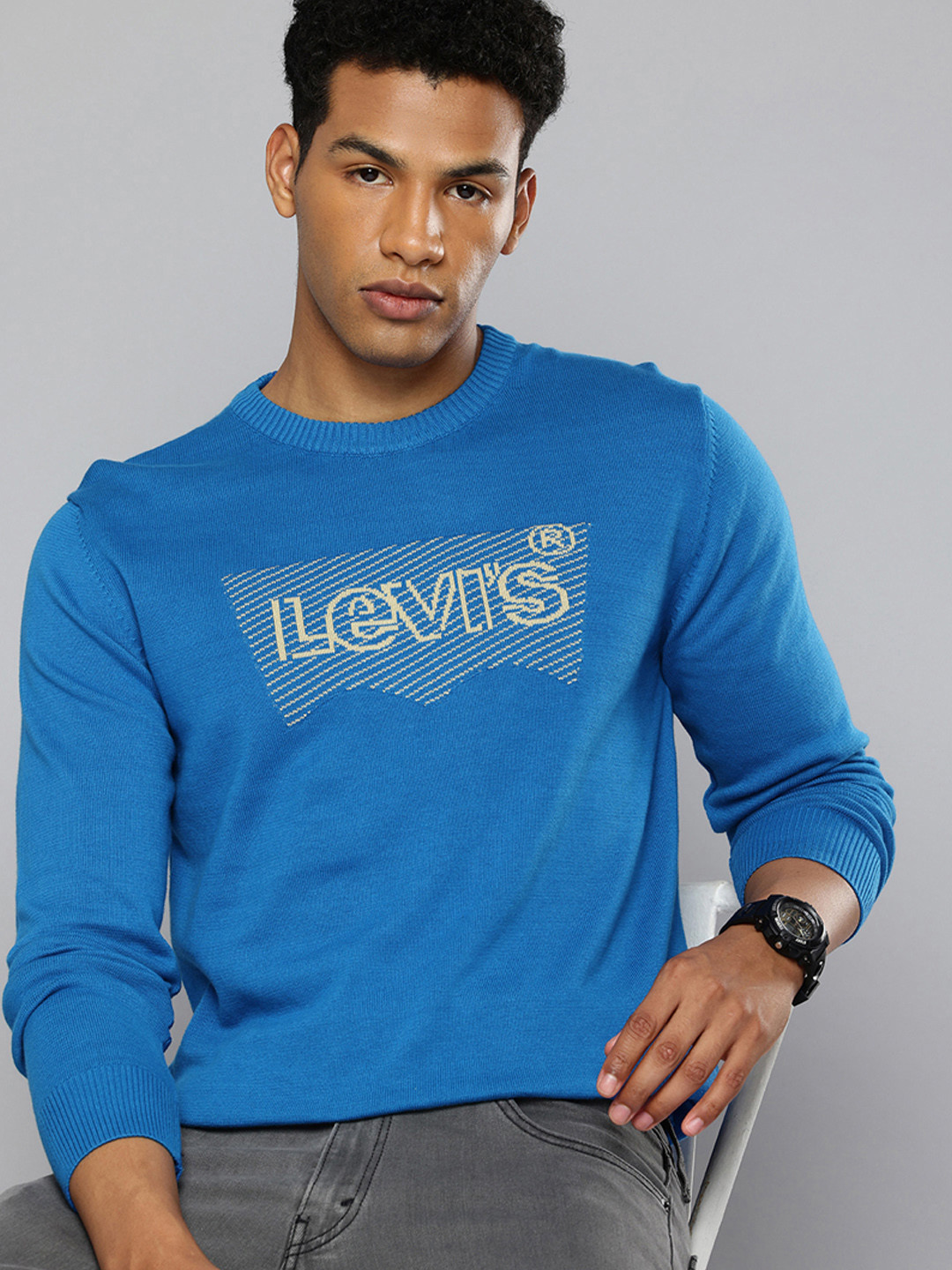 Levis Brand Logo Self Design Pure Cotton Pullover