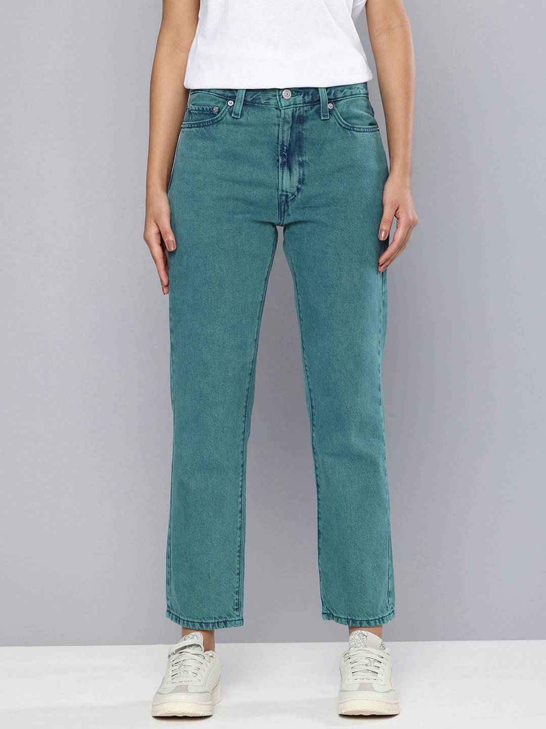 Levis Women's Teal Green Wedgie Straight Fit Mid Rise Jeans