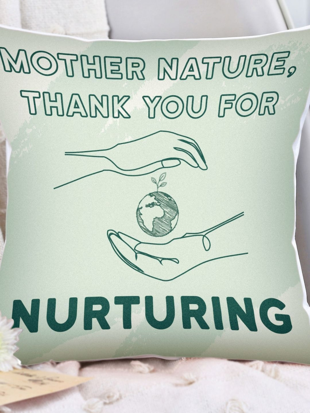 fnp Green & White Printed Velvet Reversible Filled Cushion