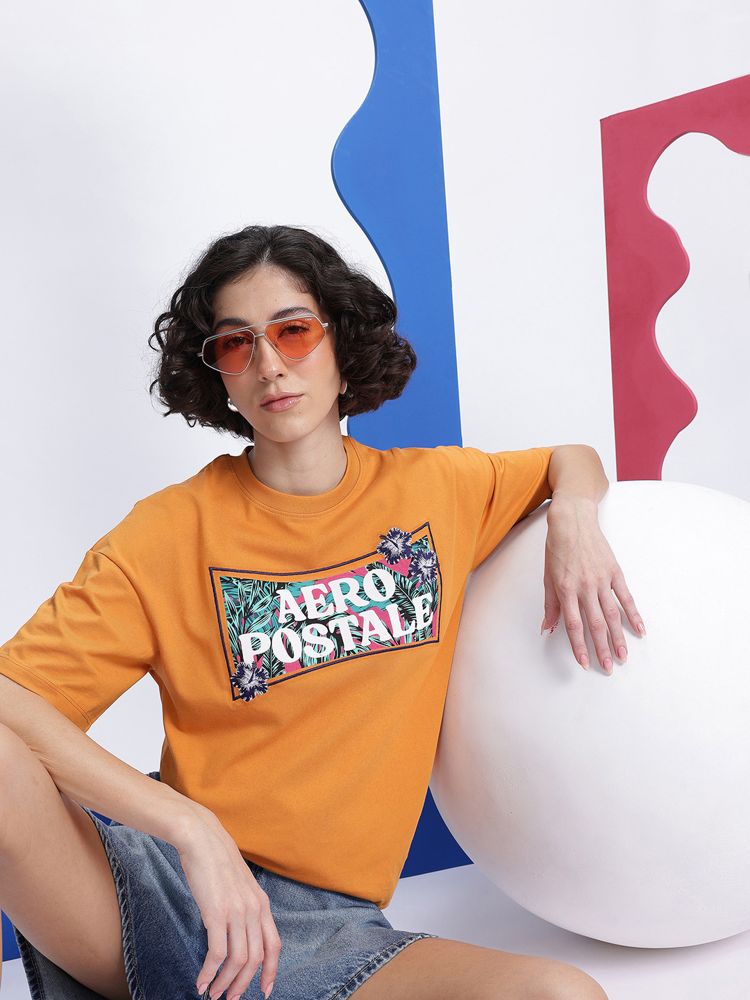 Aeropostale Brand Logo Printed Drop-Shoulder Sleeves Pure Cotton Relaxed Fit Topaz T-shirt