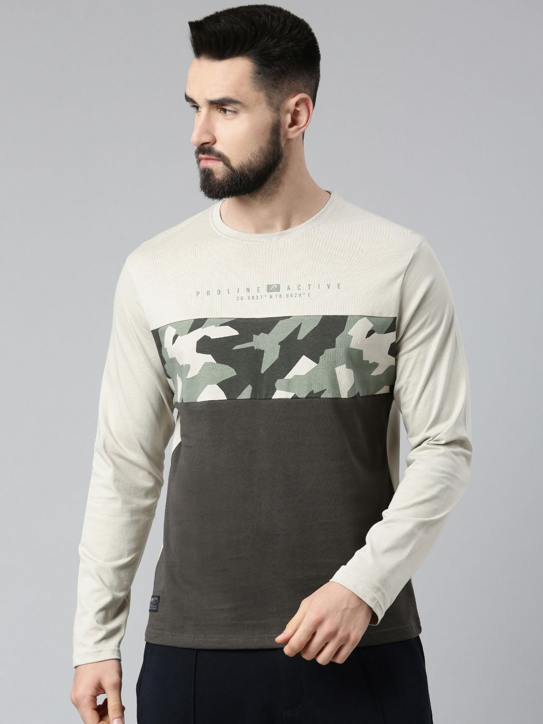 Proline Men Camouflage Printed Raw Edge T-shirt