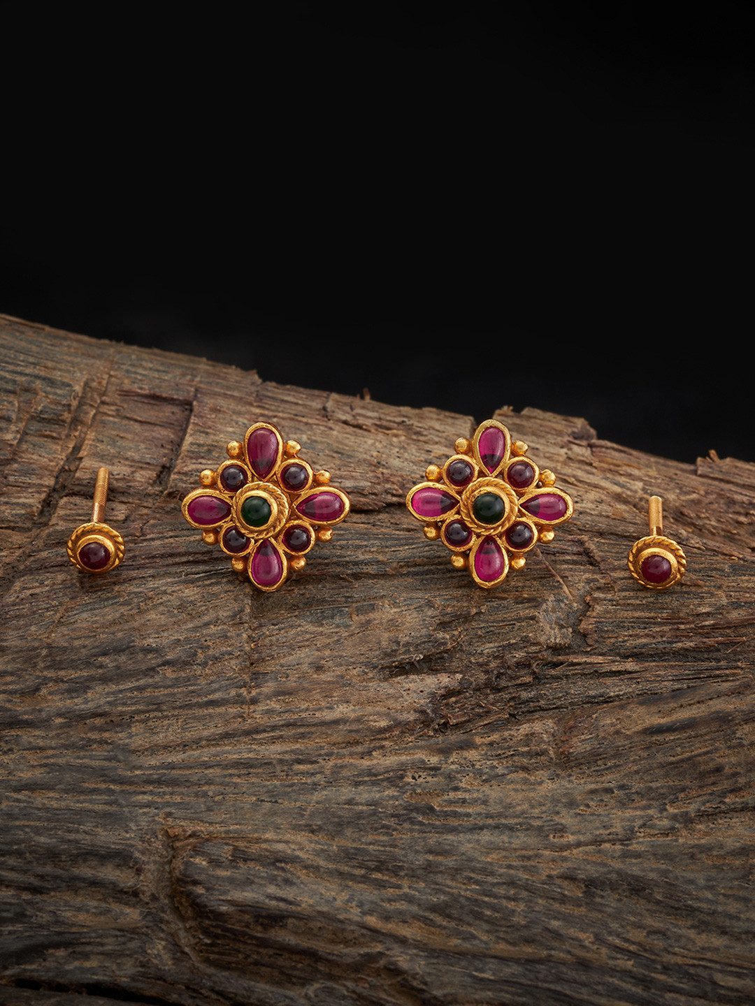 Kushal's Fashion Jewellery Embellished Bridal 92.5 Silver Gold Plated Convertable Studs