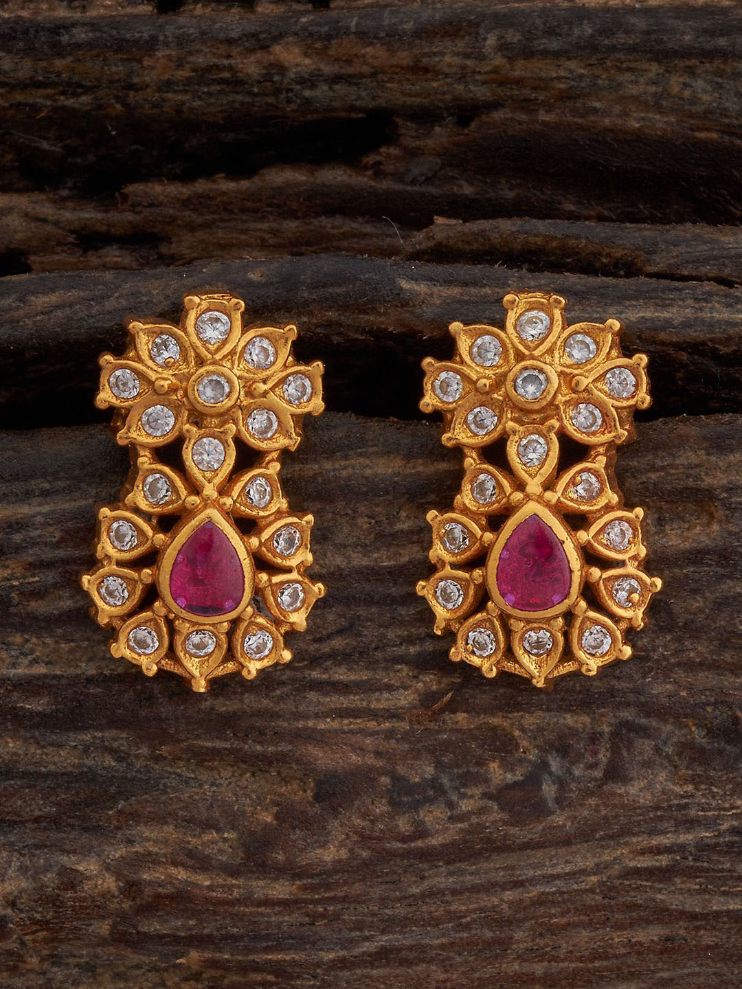 Kushal's Fashion Jewellery Embellished Bridal 92.5 Silver Gold Plated Stone Drop Earrings