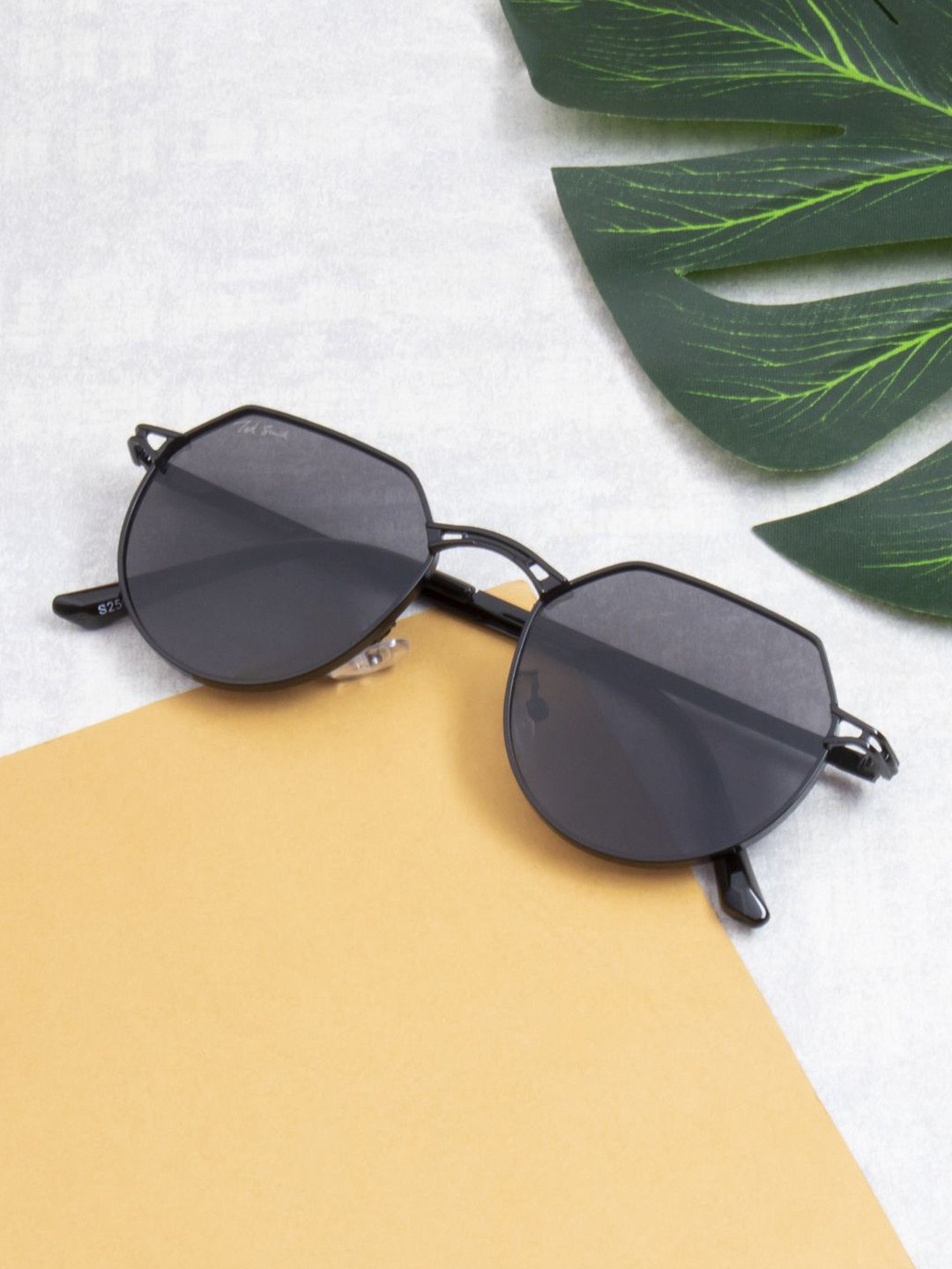 Ted Smith Unisex Round Sunglasses with UV Protected Lens TAZER_C1-BLACK