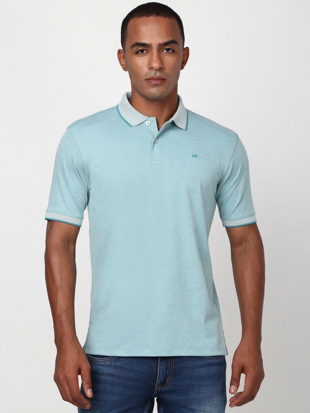Peter England Men Polka Dot Polo Collar Cut Outs T-shirt