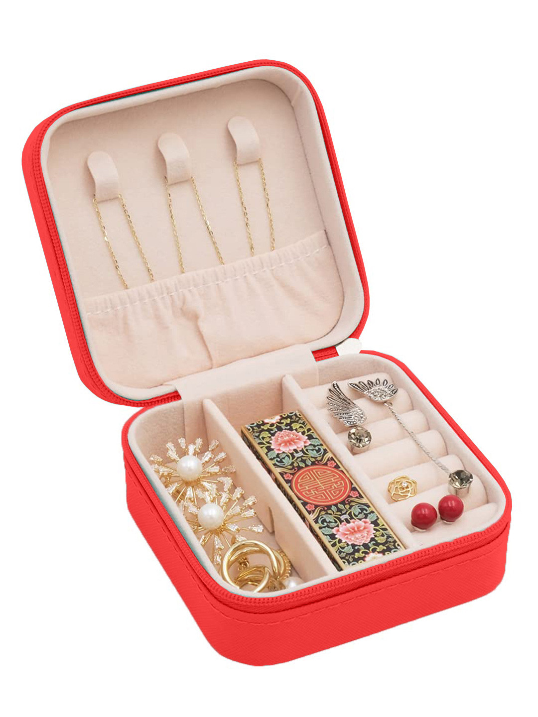 Cortina Red Zipper Portable Jewellery Storage Organiser