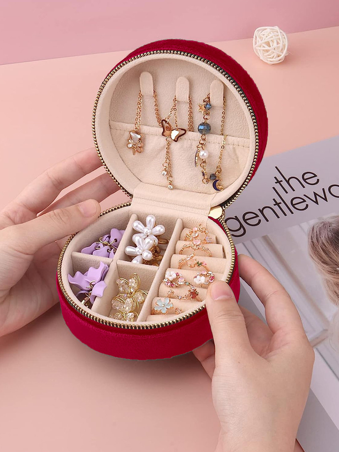 Cortina Maroon Zipper Portable Jewellery Storage Organiser